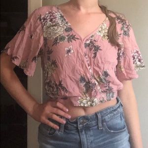 Pink Floral Blouse Top